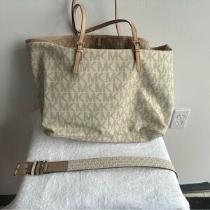 Michael Kors Neutral Beige Signature MK Tote with Removable Strap